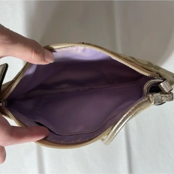 Authentic Coach Beige & Metallic Gold Accent Wristlet - Picture 6 of 16